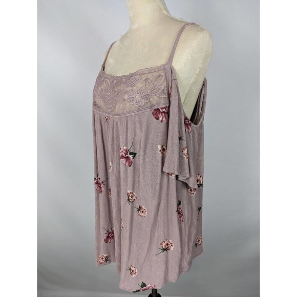 Torrid Cold Shoulder Top Light Purple Floral Plus Size 1 Gauze Lace Embroidered - Picture 11 of 13